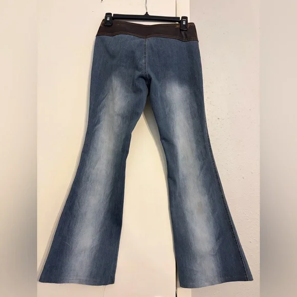 Angels Blue Flare Jeans with Brown Faux-Leather Waistband - Picture 3 of 12